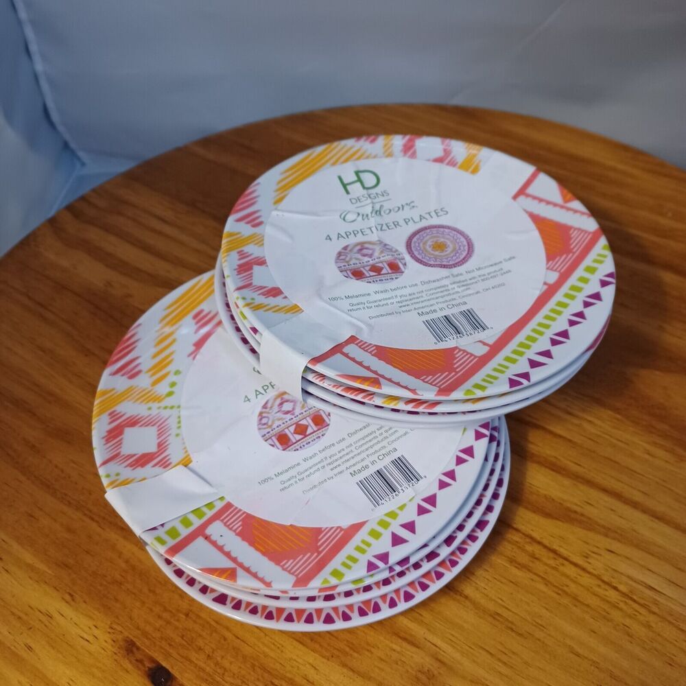 HD Designs Outdoors Melamine 6” Appetizer Dessert Tapas Plates Lot of 8